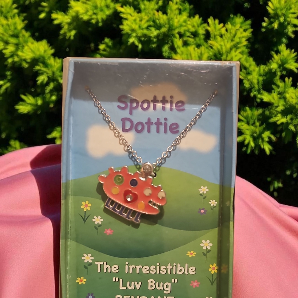 Spottie Dottie Luv Bug Necklace - Silver and Red